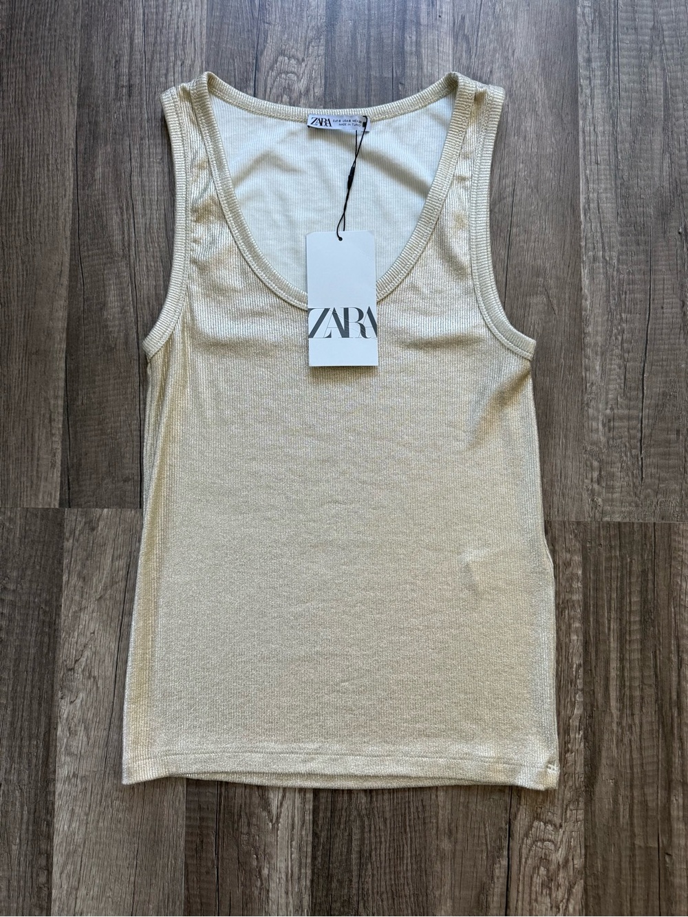 NWT Zara Gold Metallic Ribbed Tank Top Size S